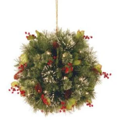 National Tree Company 16 In. Wintry Pine Kissing Ball With Battery Operated Warm White LED Lights-WP1-304-16K-B 300487279