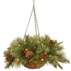 National Tree Company 20 In. Colonial Hanging Basket With Battery Operated Warm White LED Lights-PECO1-300-20HB1 300487243