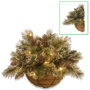 National Tree Company 20 in. Glittery Bristle Pine Wall Decor with Battery Operated Warm White LED Lights-GB3-300-20D-B1 300487220 National Tree Company 20 In. Glittery Bristle Pine Wall Decor With Battery Operated Warm White LED Lights-GB3-300-20D-B1 300487220 -Christmas Decoration Store national tree company 20 in. glittery bristle pine wall decor with battery operated war
