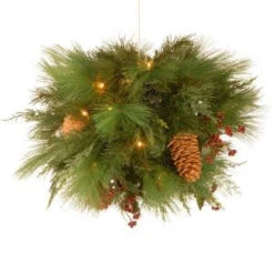 National Tree Company 20 In. White Pine Kissing Ball With Battery Operated Warm White LED Lights-WHP13-300L-20B 300487296