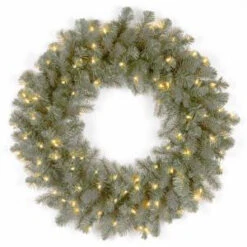 National Tree Company 24 In. Downswept Douglas Blue Artificial Wreath With Clear Lights-PEDDB1-312-24W1 300182948