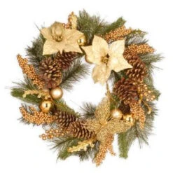 National Tree Company 24 In. Gold Poinsettia Artificial Wreath-RAC-14137W24 300154648