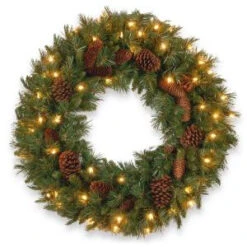 National Tree Company 24 In. Pine Cone Artificial Wreath With Clear Lights-PC-24WLO-1 300182946