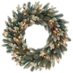 National Tree Company 30 In. Copenhagen Blue Spruce Artificial Wreath With 9 Flocked Cones And 100 Clear Lights-PECG3-300-30W 206084834