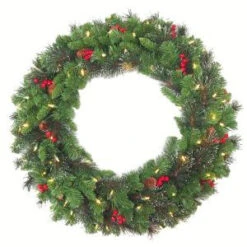 National Tree Company 30 In. Crestwood Spruce Artificial Christmas Wreath With 70 White Battery Operated LED Lights With Timer-CW7-306-30WBC1 206889333
