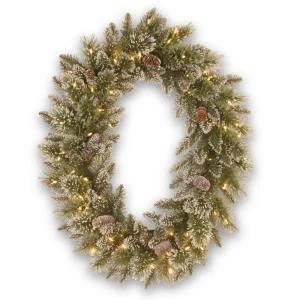 National Tree Company 30 in. Glittery Bristle Pine Artificial Wreath with Battery Operated Warm White LED Lights-GB3-307-30WBC 300182853 National Tree Company 30 In. Glittery Bristle Pine Artificial Wreath With Battery Operated Warm White LED Lights-GB3-307-30WBC 300182853 -Christmas Decoration Store national tree company 30 in. glittery bristle pine artificial wreath with battery opera