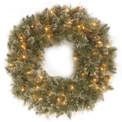 National Tree Company 30 In. Glittery Bristle Pine Artificial Wreath With Clear Lights-QGB3-323-30WM 300154629