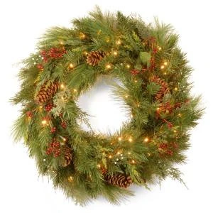 National Tree Company 30 in. White Pine Artificial Wreath with Battery Operated Warm White LED Lights-WHP13-300-30WB1 300182754 National Tree Company 30 In. White Pine Artificial Wreath With Battery Operated Warm White LED Lights-WHP13-300-30WB1 300182754 -Christmas Decoration Store national tree company 30 in. white pine artificial wreath with battery operated warm wh