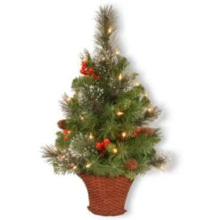 National Tree Company 36 In. Crestwood Spruce Half Tree With Battery Operated Warm White LED Lights-CW7-306-3HT-B 300487162