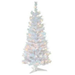 National Tree Company 4 Ft. White Iridescent Tinsel Artificial Christmas Tree With Clear Lights-TT33-313-40 300487958