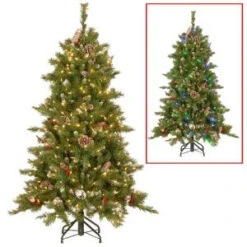 National Tree Company 5 Ft. PowerConnect Snowy Berry Artificial Christmas Tree With Dual Color LED Lights-FRB3-302PD-50M 300443183