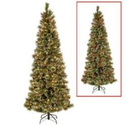 National Tree Company 6.5 Ft. PowerConnect Glittering Pine Artificial Christmas Slim Tree With Dual Color LED Lights-GB3-304PD-65M 300443154
