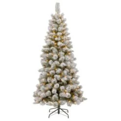 National Tree Company 7.5 Ft. Snowy Bristle Pine Slim Pine Artificial Christmas Tree With Clear Lights-SNP1-304-75 207183330