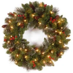 National Tree Company Crestwood Spruce 24 In. Artificial Wreath With Battery Operated Warm White LED Lights-CW7-306-24W-B1 300182829