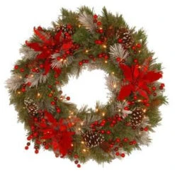 National Tree Company Decorative Collection Tartan Plaid 24 In. Artificial Wreath With Battery Operated Warm White LED Lights-DC13-147-24WB-1 300182759