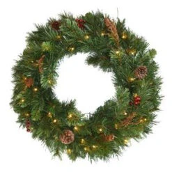 National Tree Company Glistening Pine 24 In. Artificial Wreath With Battery Operated Warm White LED Lights-GN19-300-24W-B1 300154640