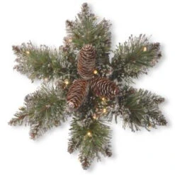 National Tree Company Glittery Bristle Pine 14 In. Artificial Snowflake With Battery Operated Warm White LED Lights-GB1-300L-14SB-1 300154627