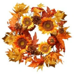 National Tree Company Harvest Accessories 22 In. Sunflower Artificial Wreath With Pumpkin-RAHV-W060630A 207123487