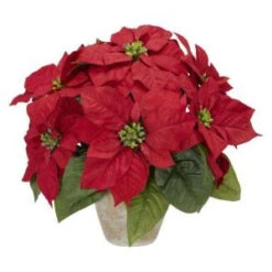 Nearly Natural 13.0 In. H Red Poinsettia With Ceramic Vase Silk Flower Arrangement-1268 203141467