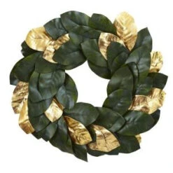 Nearly Natural 22 In. Golden Leaf Magnolia Artificial Wreath-4873 206585516