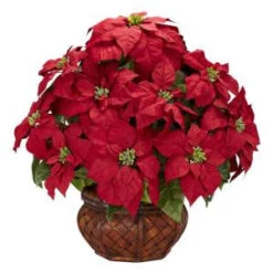 Nearly Natural 22.0 In. H Red Poinsettia With Decorative Planter Silk Arrangement-1265 203141465