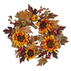Nearly Natural 24 In. Artificial Sunflower And Berry Wreath-4867 206585510