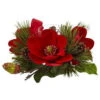 Nearly Natural 7 In. Red Magnolia And Pine Candelabrum-4894 206585526 -Christmas Decoration Store nearly natural 7 in. red magnolia and pine candelabrum 4894