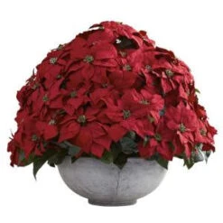 Nearly Natural Holiday 34 In. W X 34 In. D X 29.75 In. H Giant Poinsettia Arrangement With Decorative Planter-1345 206585495