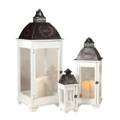 White Wood And Metal Lantern (Set Of 3)-2000400 206576199