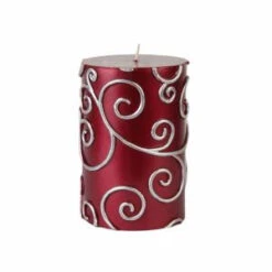 Zest Candle 3 In. X 4 In. Red Scroll Pillar Candle Bulk (12-Case)-CPS-003_12 203363190